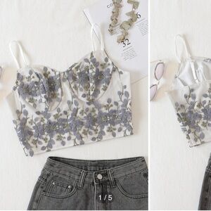 Floral applique cami top - zipper back XS